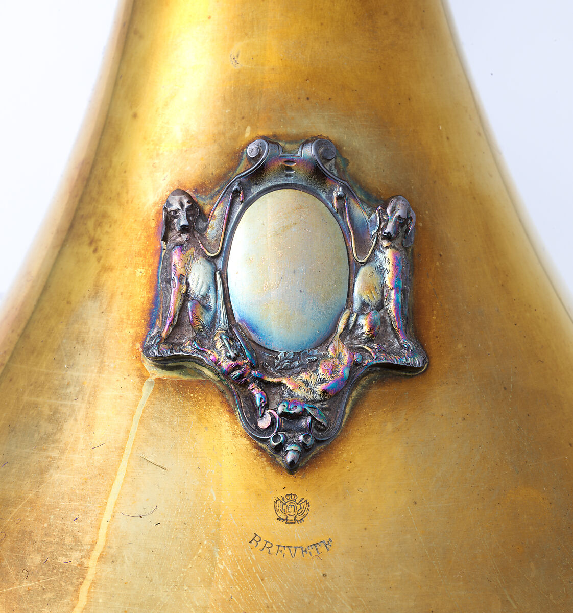 Trompe de Chasse in D, J. Pettex-Muffat (French, late 19th century), Brass, silver, French