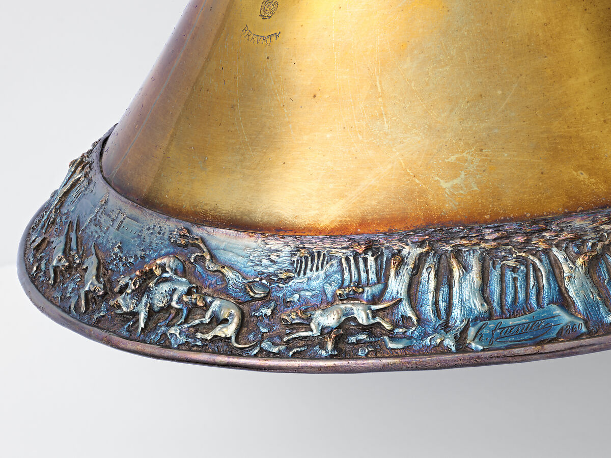 Trompe de Chasse in D, J. Pettex-Muffat (French, late 19th century), Brass, silver, French