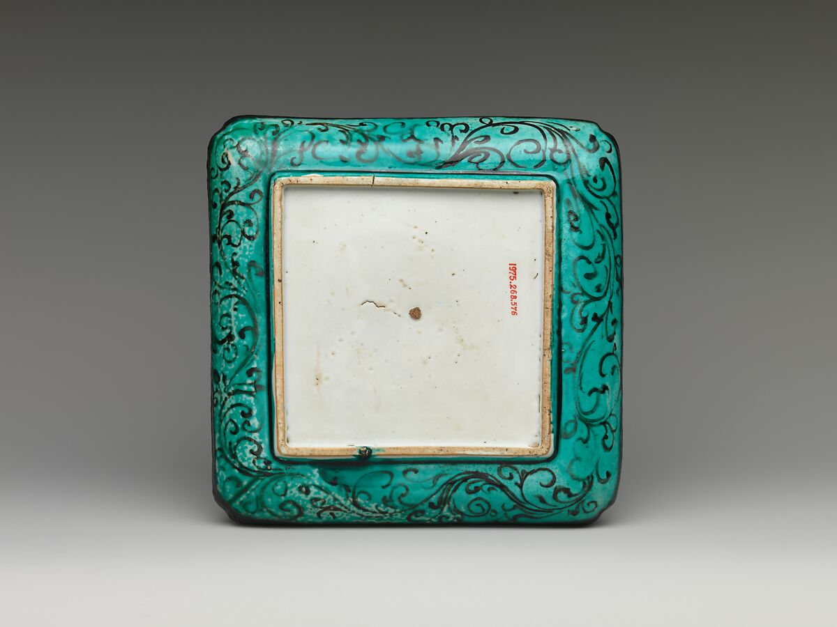 Square Plate with Design of Grapes and Squirrel, Stoneware with overglaze polychrome enamels (Hizen ware, Kutani type), Japan