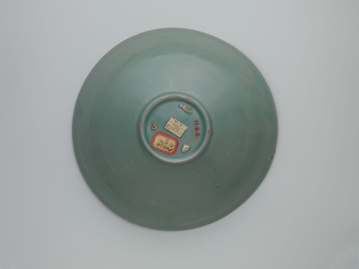 Bowl with two boys and lotuses, Stoneware with mold-impressed design under celadon glaze , Korea