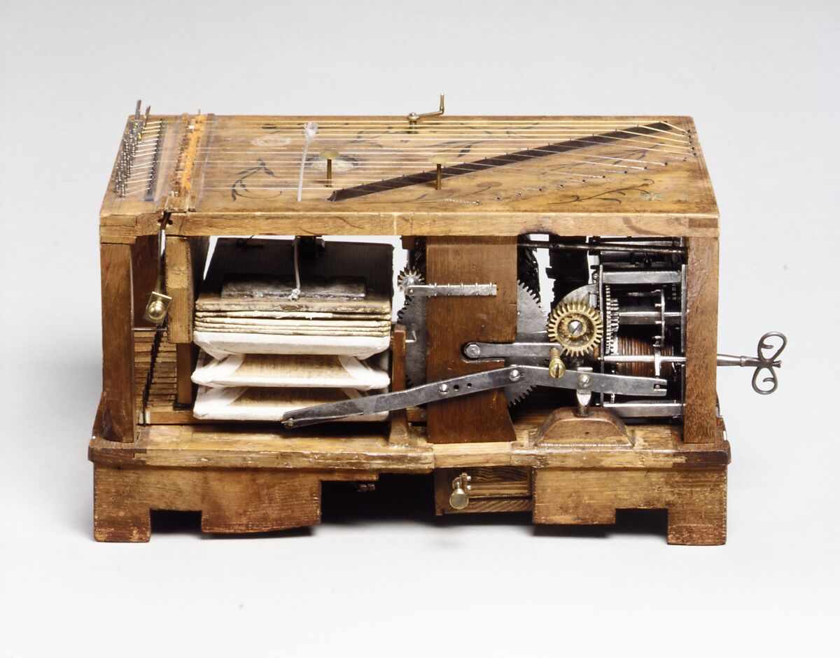 Musical Clock with Spinet and Organ, Veit Langenbucher (1587–1631), Ebony, gliding, brass, silver gilt, gilt brass, iron, various wood and metals, wire, parchment and leather, German