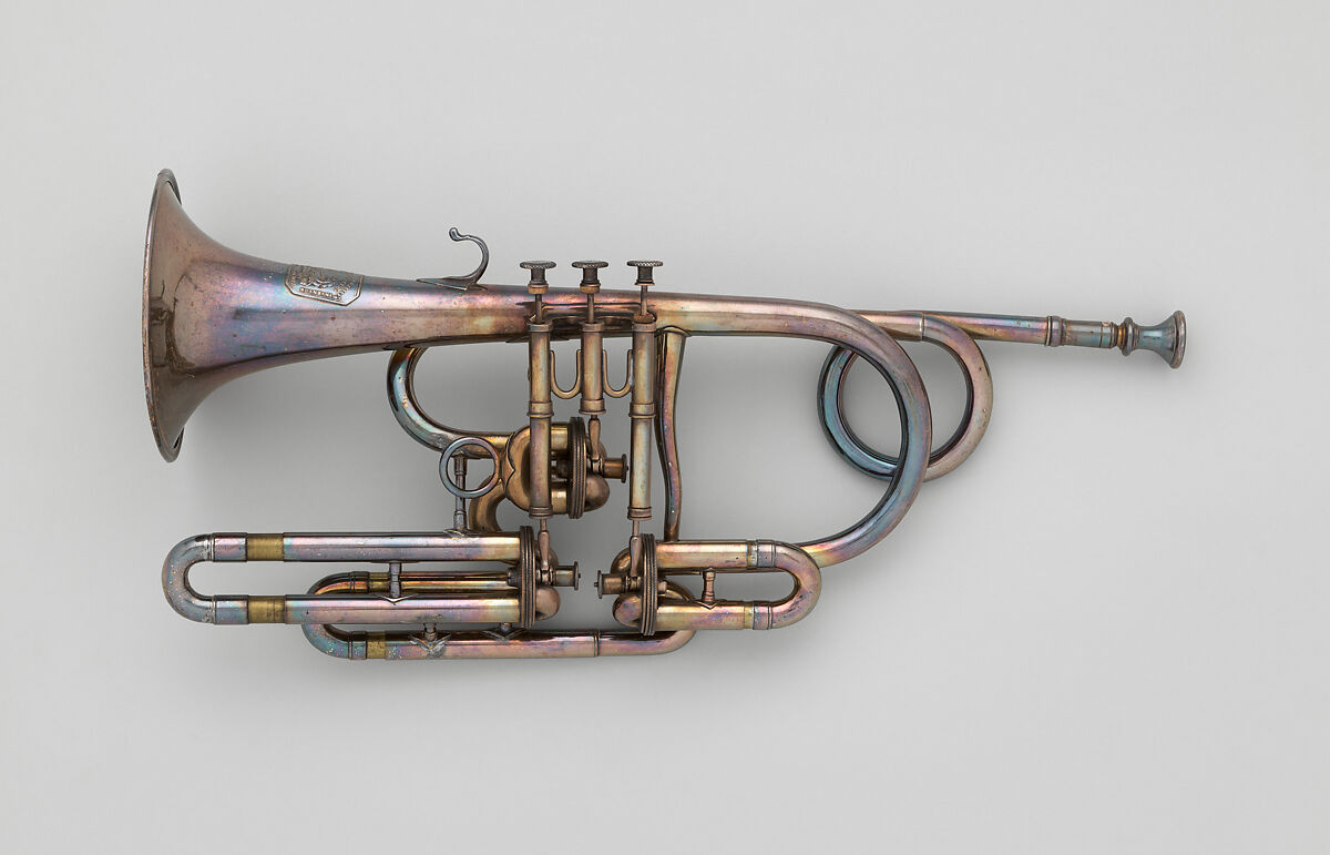 Cornet in B-flat, John Augustus Köhler (British, London ca. 1810–1878 London), Brass, silver-plated, British
