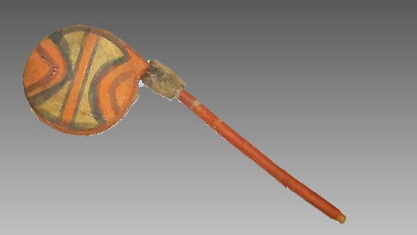 Disc Rattle, Plains Indians (United States), Cane, hide, Native American (Sioux, probably)