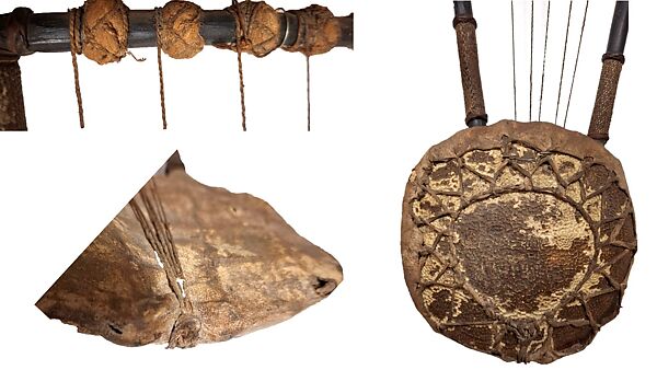 Lyre, Wood, hide, gut, tortoise shell, lizard skin, probably Uganda
