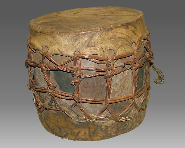 Double-Headed Drum, Wood, hide, cane, polychrome, Nigerian or Cameroonian 