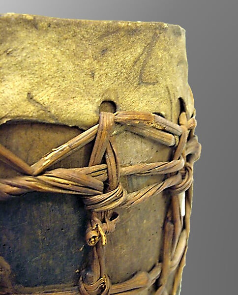 Double-Headed Drum, Wood, hide, cane, polychrome, Nigerian or Cameroonian