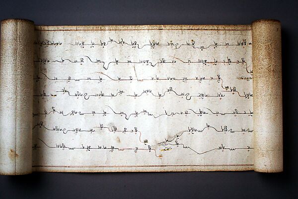 Scroll with Musical Notation, Parchment, ink, Mongolian 