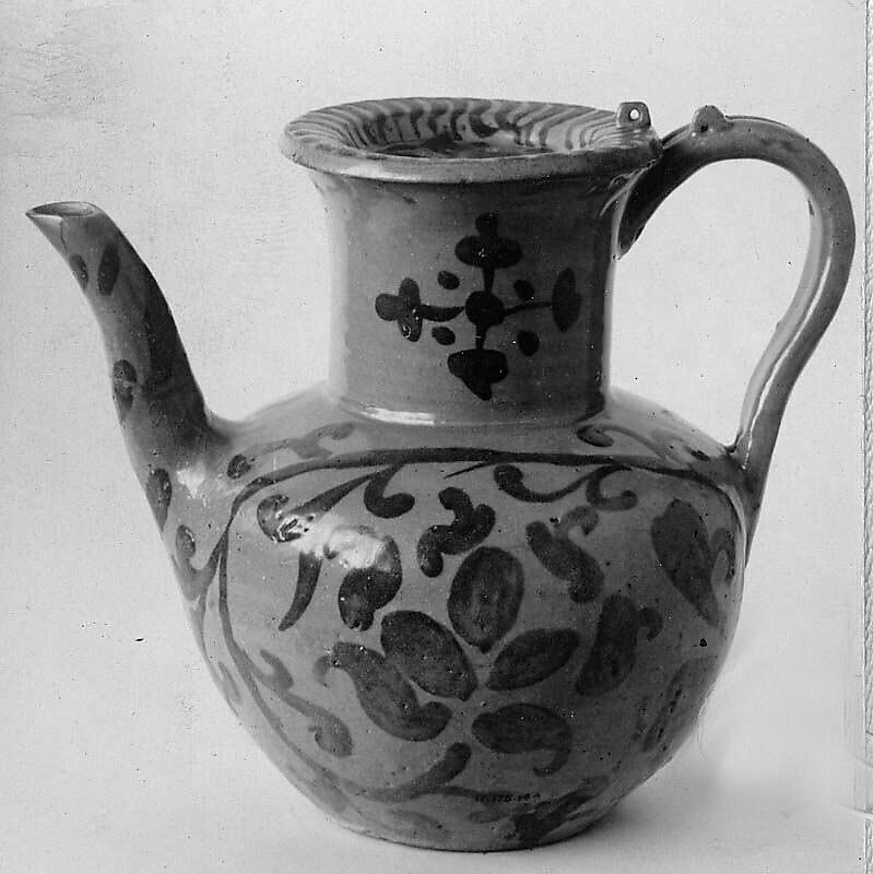 Wine Ewer with Lid, Stoneware painted in iron-brown under celadon glaze, Korea 