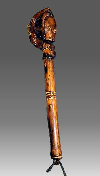 Bell and Beater, Wood, iron, cotton, Baule people