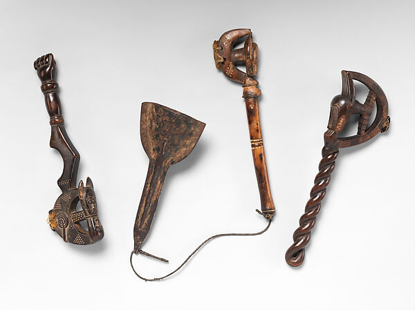Bell and Beater, Wood, iron, cotton, Baule people
