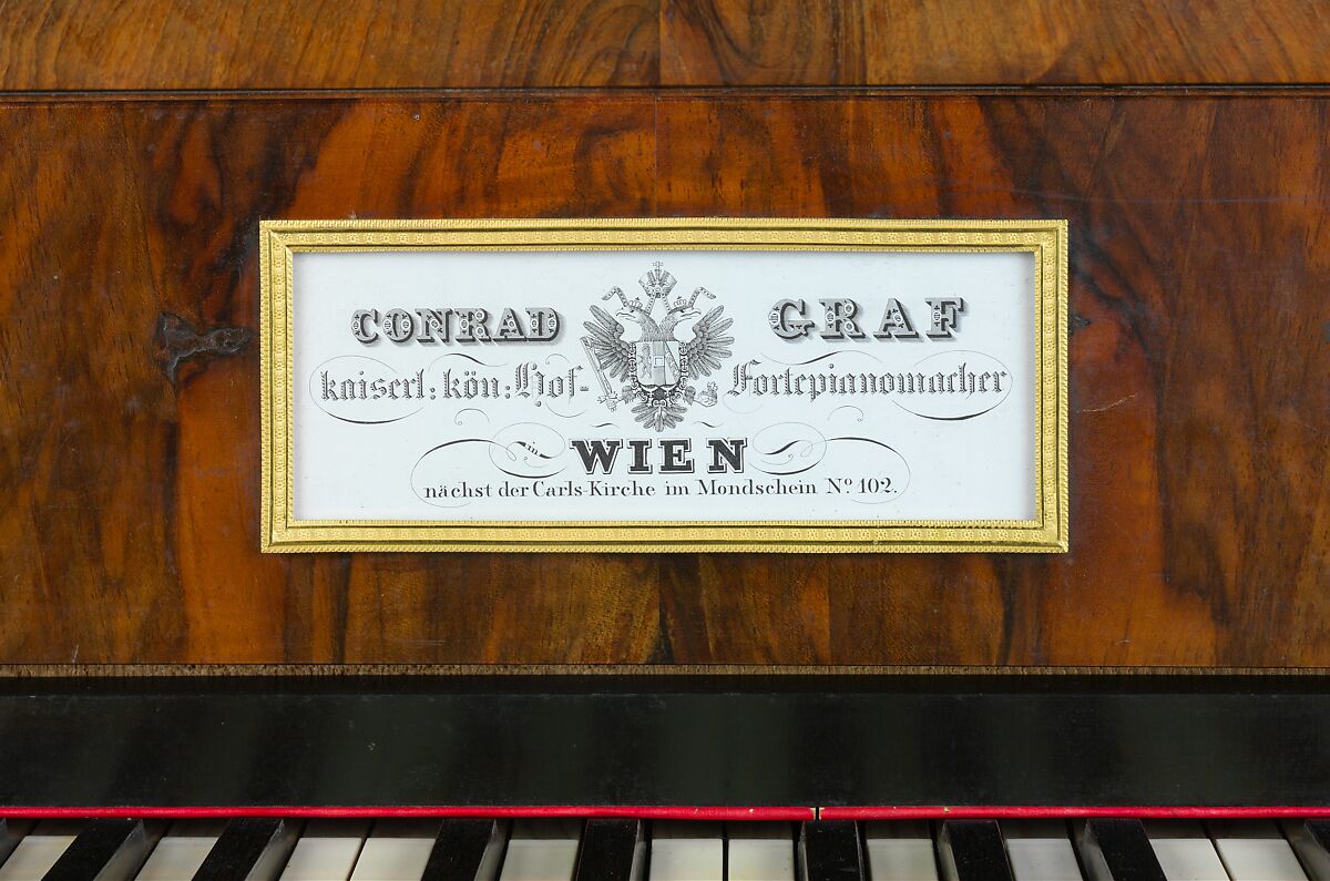 Fortepiano, Conrad Graf (Austrian, Riedlinger, Wurttemberg 1782–1851 Vienna), Walnut-veneered spruce and oak, Austrian