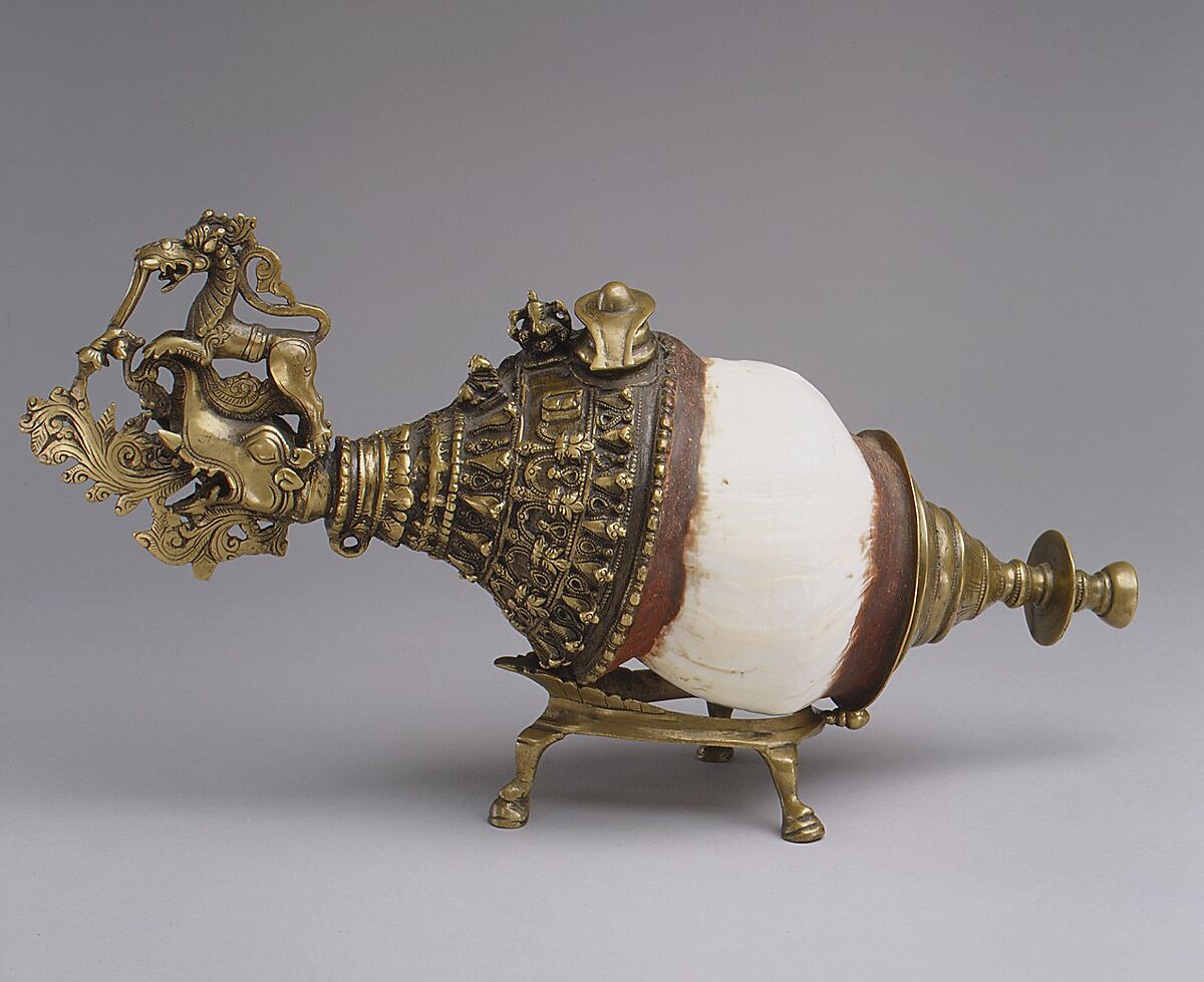 Śankh, Shell (Turbinella pyrum), brass, wax, Indian