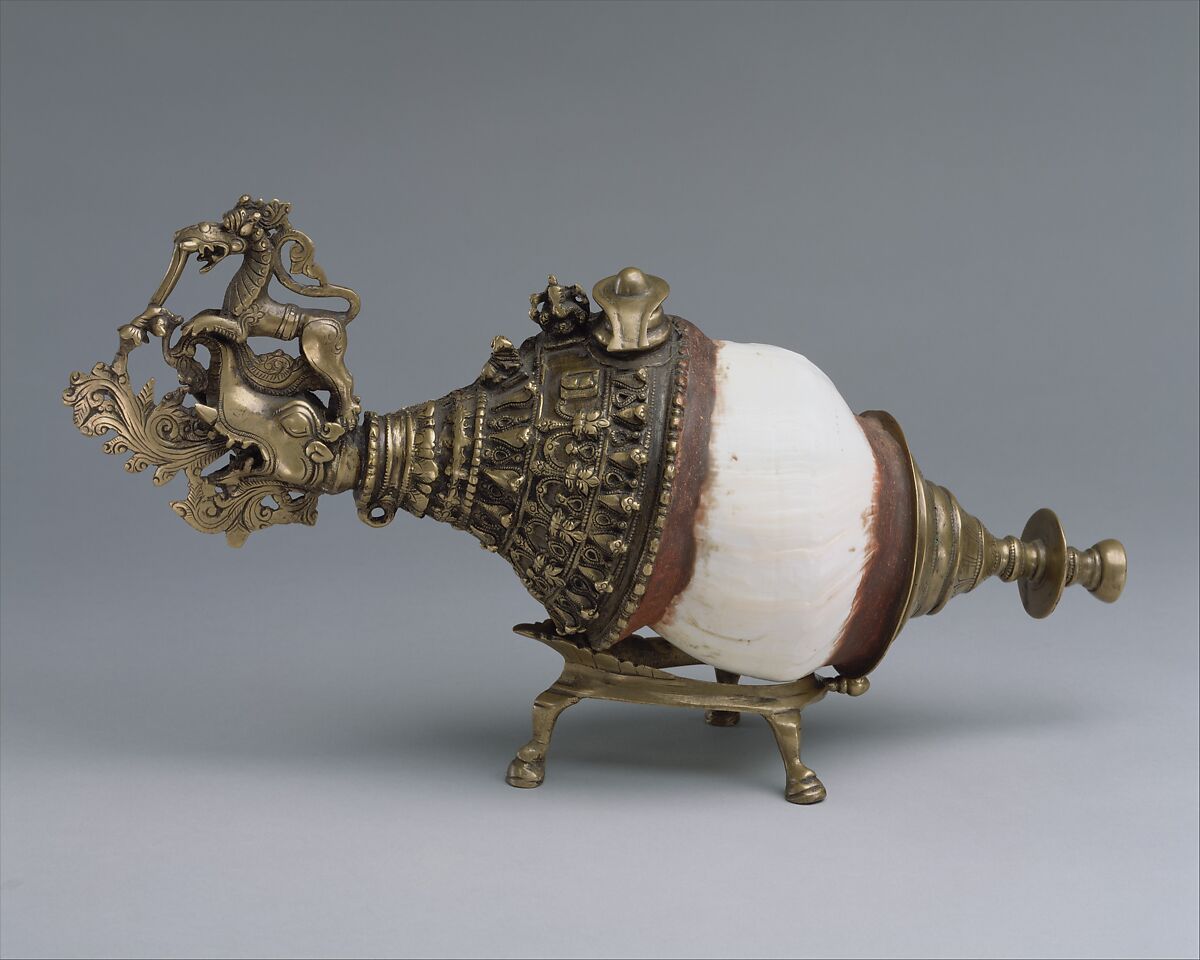 Śankh, Shell (Turbinella pyrum), brass, wax, Indian