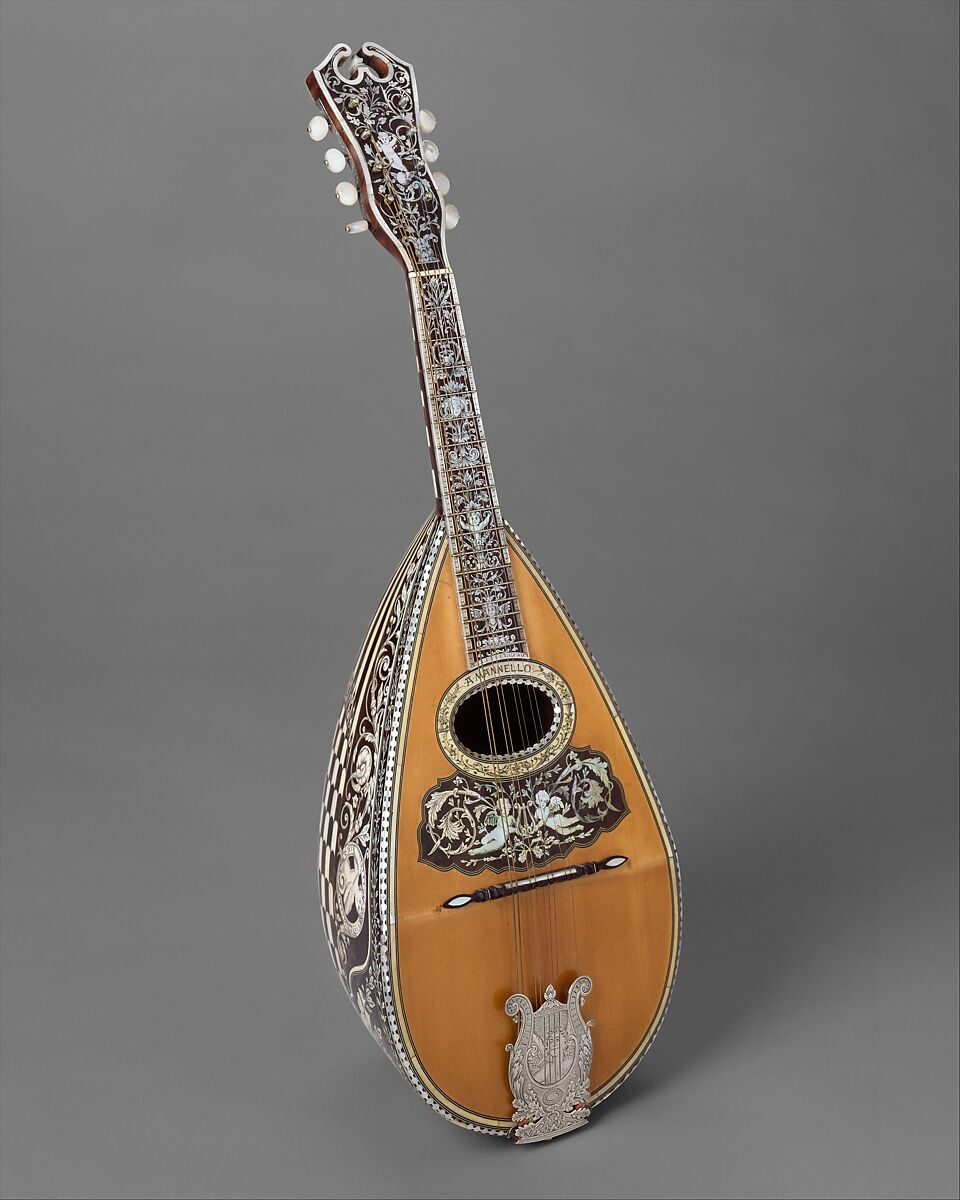 Mandolin, Angelo Mannello  American, born Italy, Spruce, tortoiseshell, ivory, nickel-silver, metal,, American