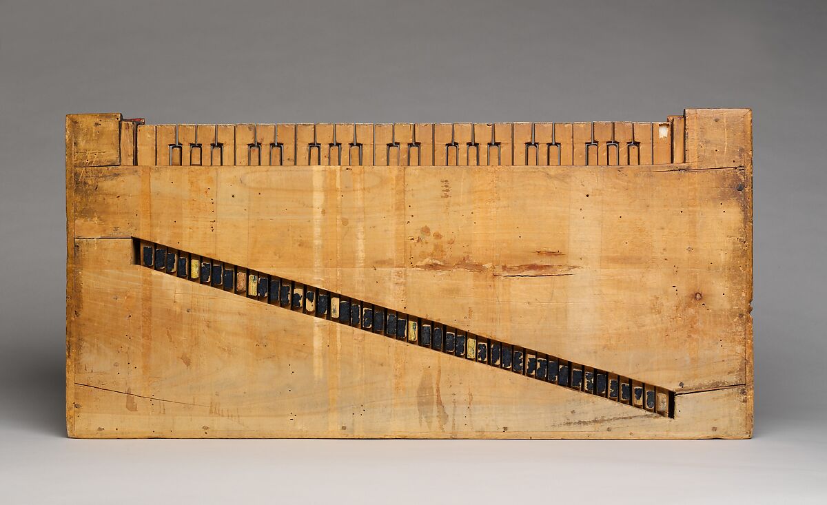 Double Virginal, Hans Ruckers the Elder (Flemish, Mechelen ca. 1545–1598 Antwerp), Pine, beech, poplar, mahogany, paint, gesso, metal, parchment, brass, Flemish