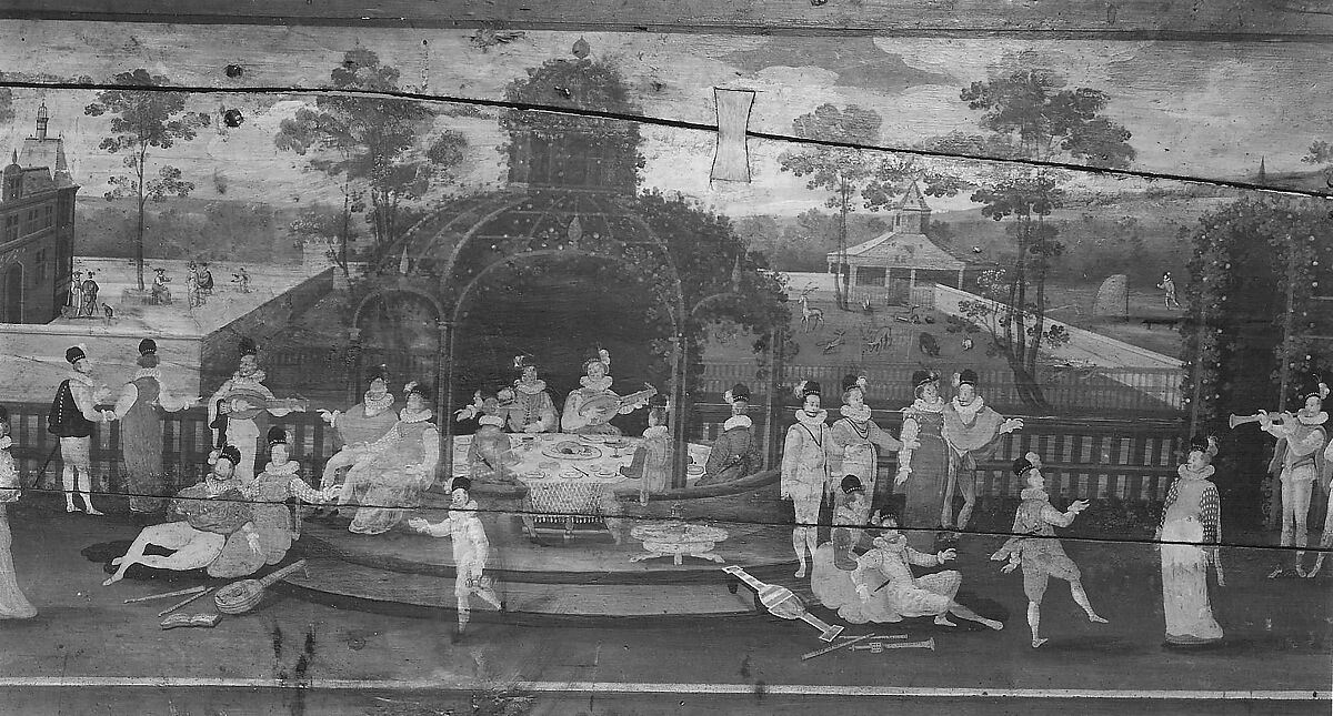 Double Virginal, Hans Ruckers the Elder (Flemish, Mechelen ca. 1545–1598 Antwerp), Pine, beech, poplar, mahogany, paint, gesso, metal, parchment, brass, Flemish