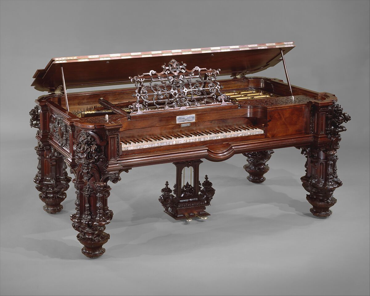 Square Piano, Robert Nunns (British, (active United States) 1791–1869), Rosewood, mother-of-pearl, tortoiseshell, abalone, felt, metal, paint, gilding, American