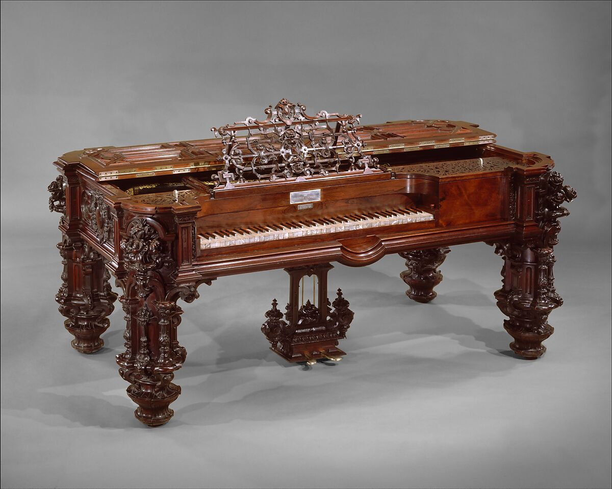 Square Piano, Robert Nunns (British, (active United States) 1791–1869), Rosewood, mother-of-pearl, tortoiseshell, abalone, felt, metal, paint, gilding, American