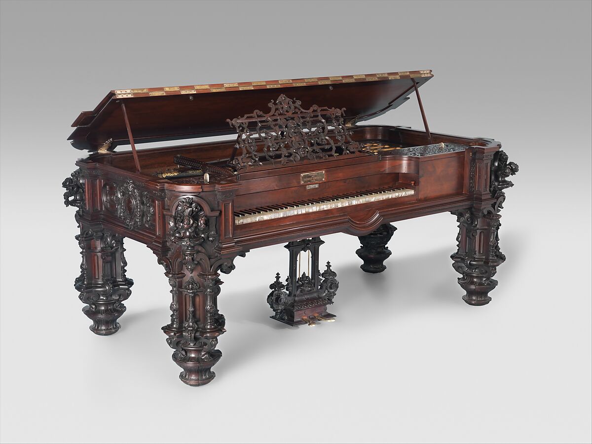 Square Piano, Robert Nunns  British, Rosewood, mother-of-pearl, tortoiseshell, abalone, felt, metal, paint, gilding, American