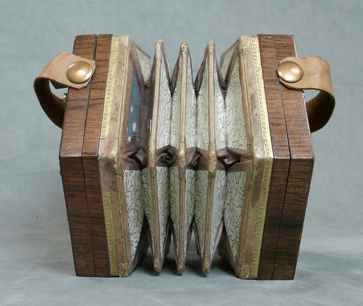 Concertina, Charles Wheatstone (1802–1875), Rosewood, nickel-silver, leather, paper, ivory, tortoiseshell; case of mahogany, British