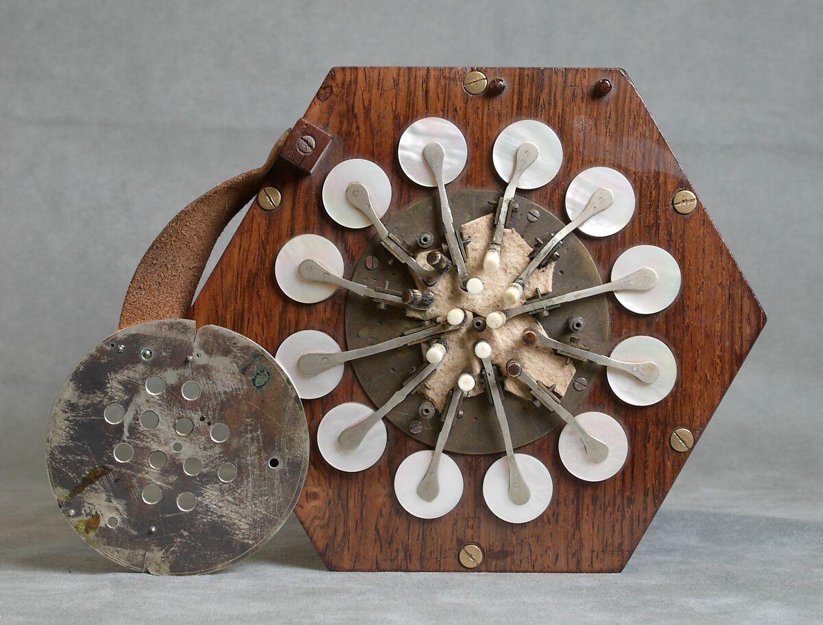 Concertina, Charles Wheatstone (1802–1875), Rosewood, nickel-silver, leather, paper, ivory, tortoiseshell; case of mahogany, British