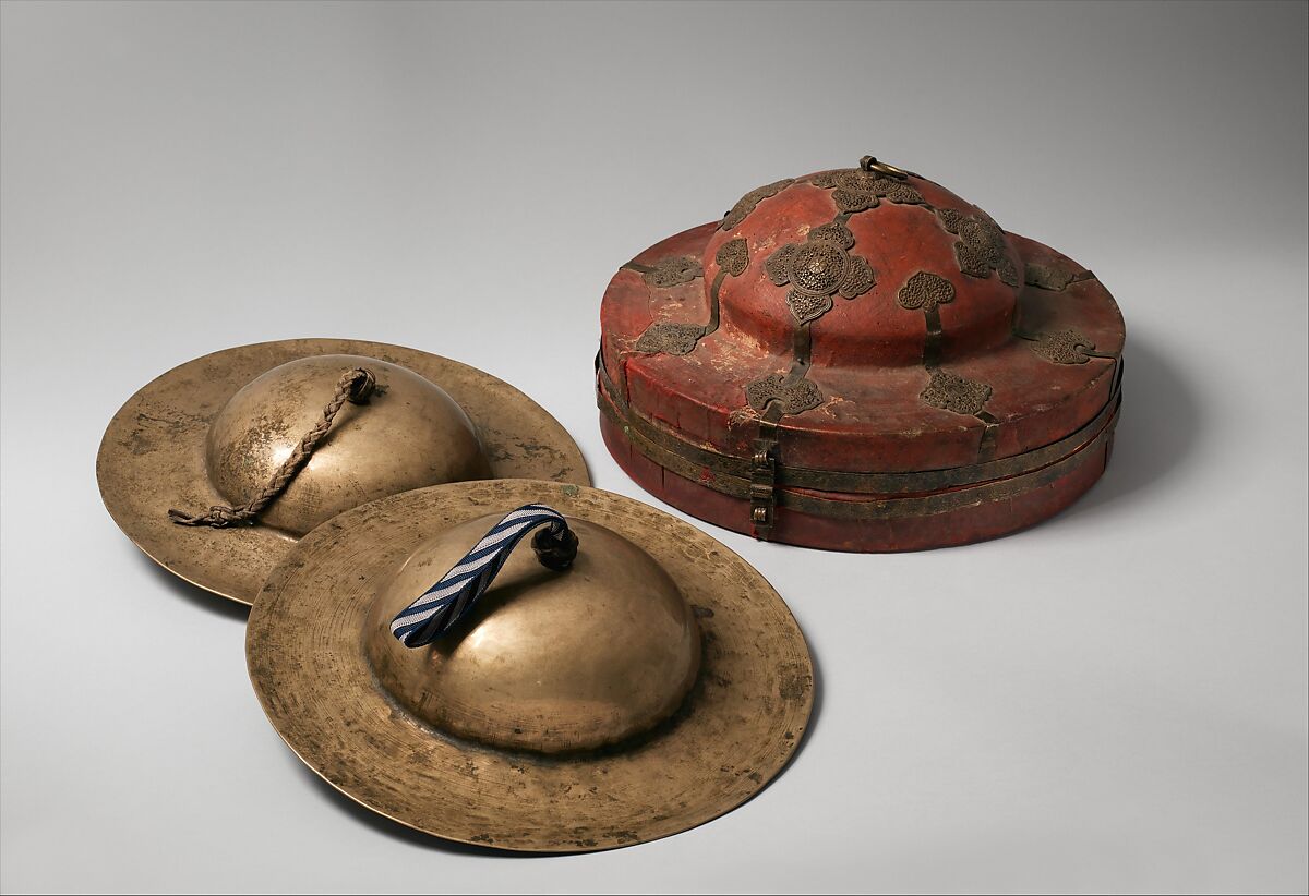 Cymbal Case with Set of Cymbals, Wood, cloth, metal, Chinese (Tibetan) 