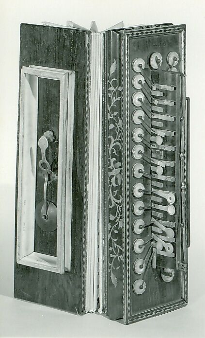 Accordion (Flutina), Frank Colbrun, Rosewood, poplar, mother-of-pearl, brass, paper, leather, Possibly Belgium 