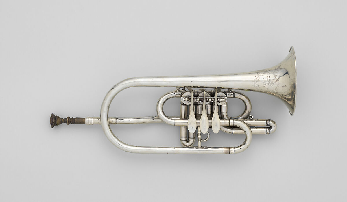 Rotary Valve Cornet, Hall &amp; Quinby, Metal, silver plated, American
