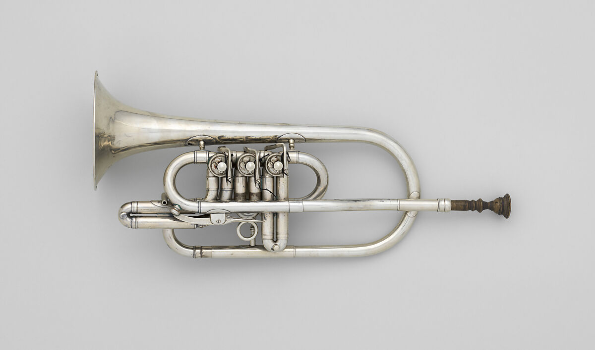 Rotary Valve Cornet, Hall &amp; Quinby, Metal, silver plated, American