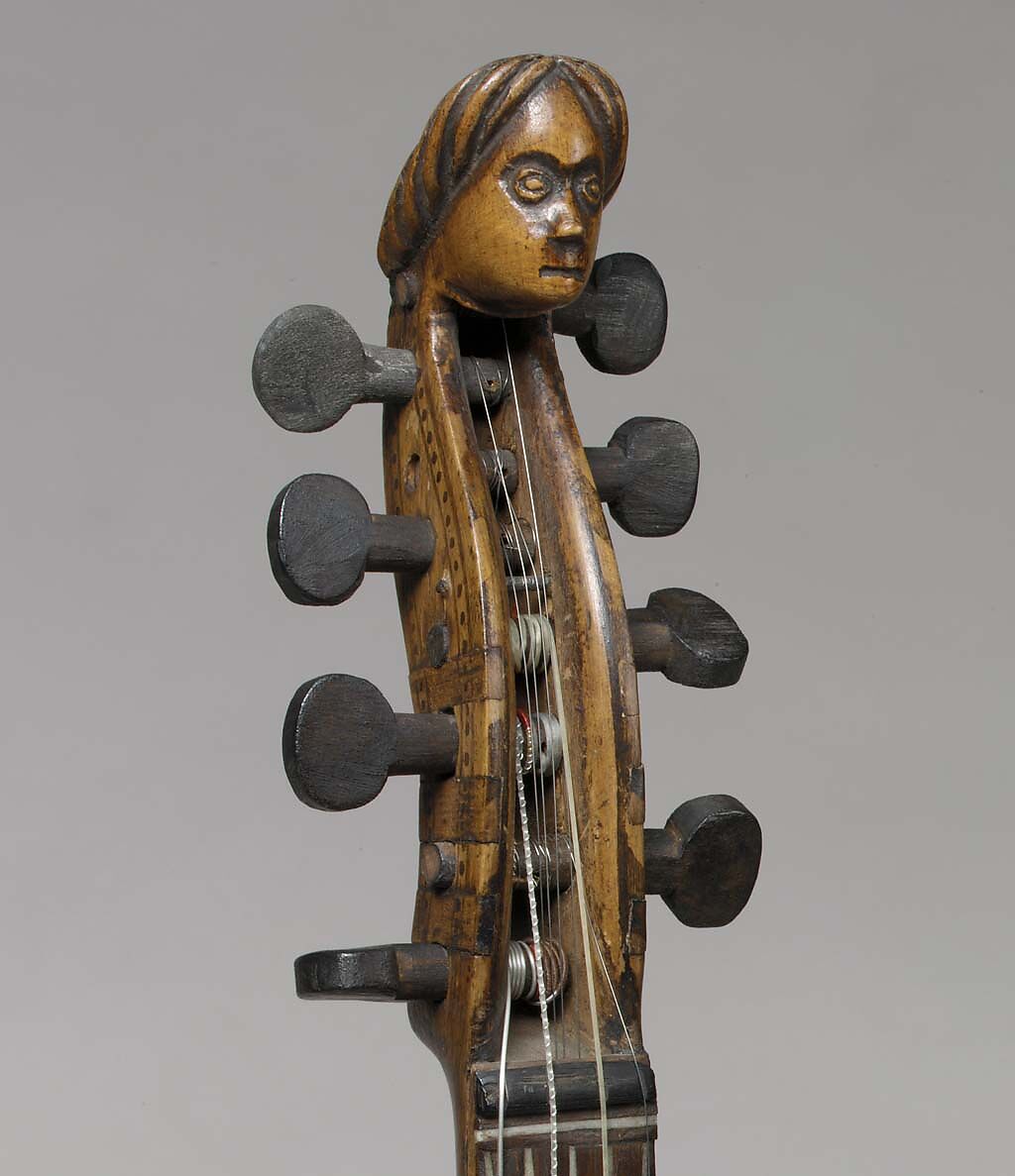 Hardanger Fiddle, Isak Nielsen (Skaar) Botnen (Norwegian, 1669–1759), Pine, birch, and other woods, bone, lignum vitae and mother-of-pearl inlay., Norwegian
