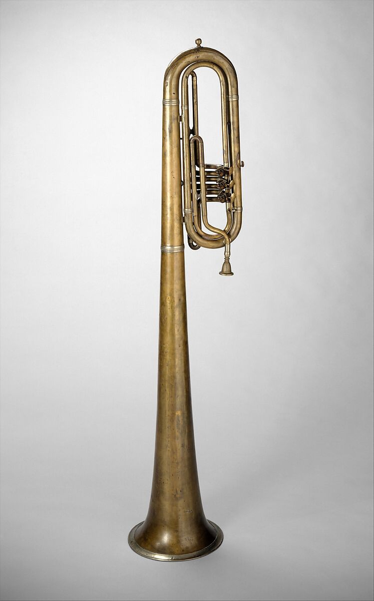 Over-the-Shoulder bass saxhorn in E-flat, Ernst Seltmann (Saxony 1828–1883 Philadelphia, Pennsylvania), Brass, nickel-silver, American
