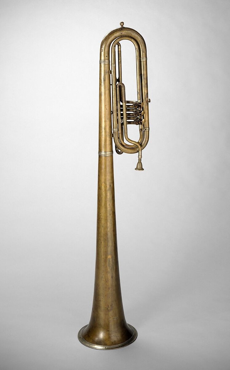 Over-the-Shoulder bass saxhorn in E-flat, Ernst Seltmann (Saxony 1828–1883 Philadelphia, Pennsylvania), Brass, nickel-silver, American