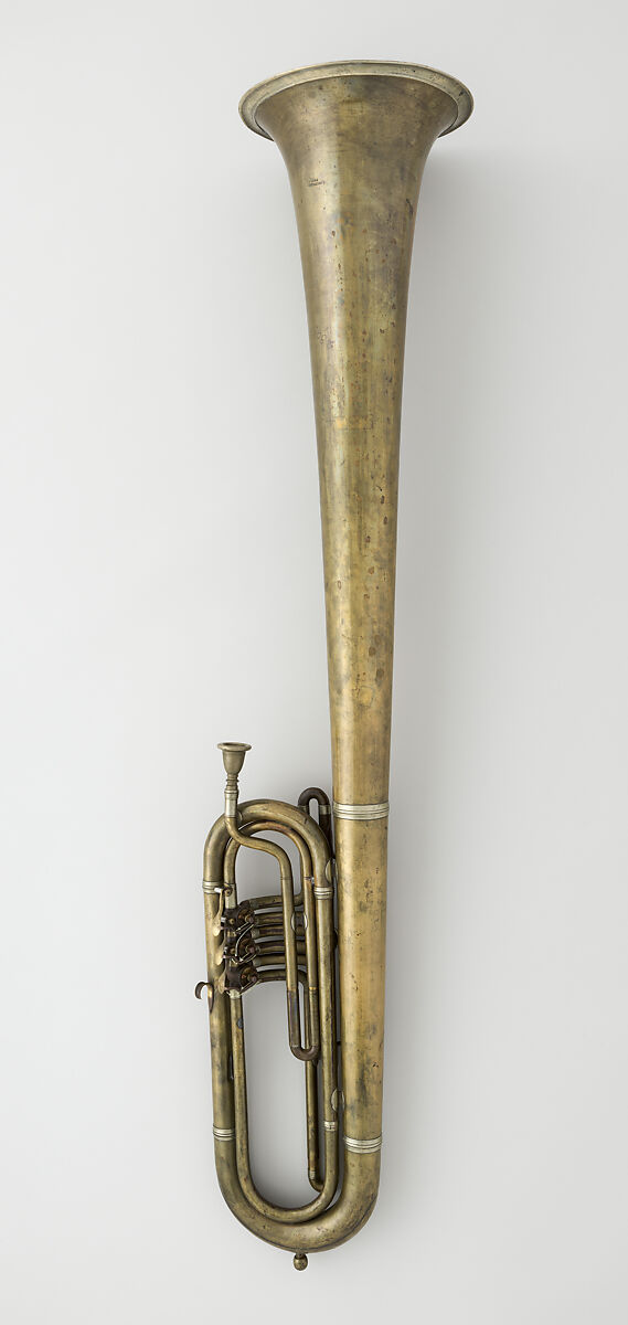 Over-the-Shoulder bass saxhorn in E-flat, Ernst Seltmann (Saxony 1828–1883 Philadelphia, Pennsylvania), Brass, nickel-silver, American 