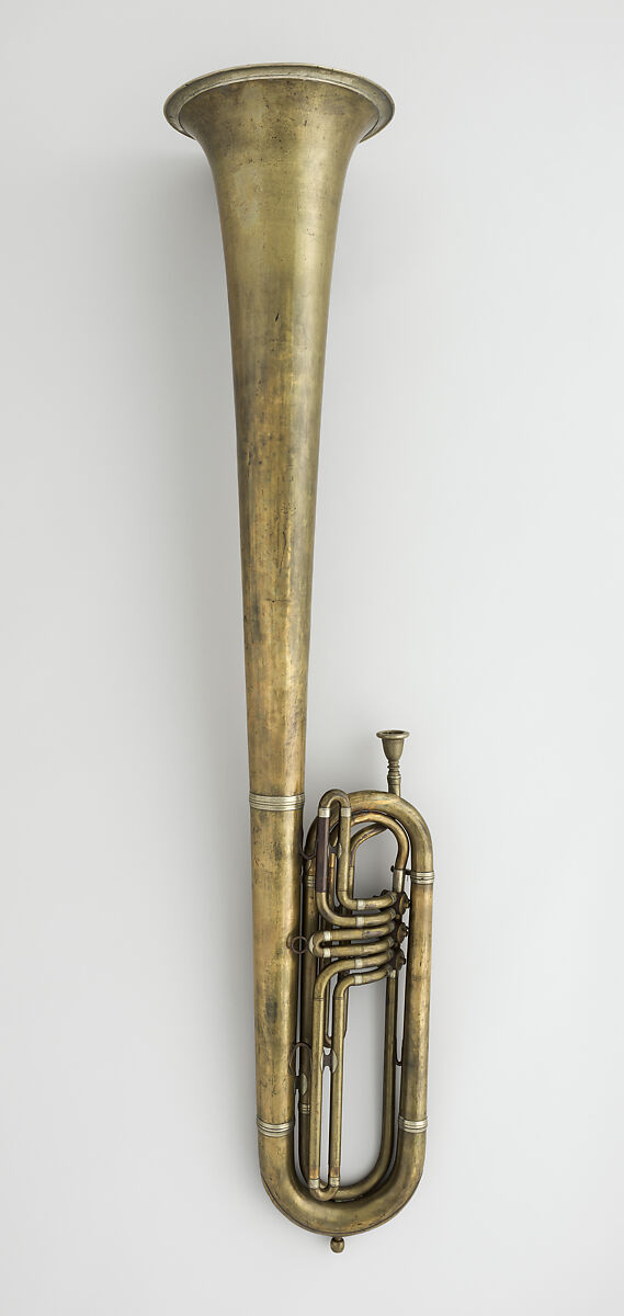 Over-the-Shoulder bass saxhorn in E-flat, Ernst Seltmann (Saxony 1828–1883 Philadelphia, Pennsylvania), Brass, nickel-silver, American