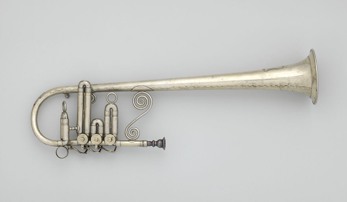 Over-the-Shoulder Soprano Horn in E-flat, John F. Stratton (American), Nickel-silver, American 