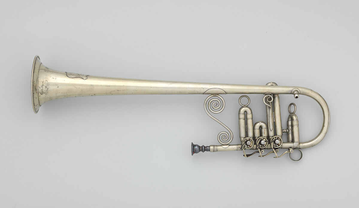 Over-the-Shoulder Soprano Horn in E-flat, John F. Stratton (American), Nickel-silver, American