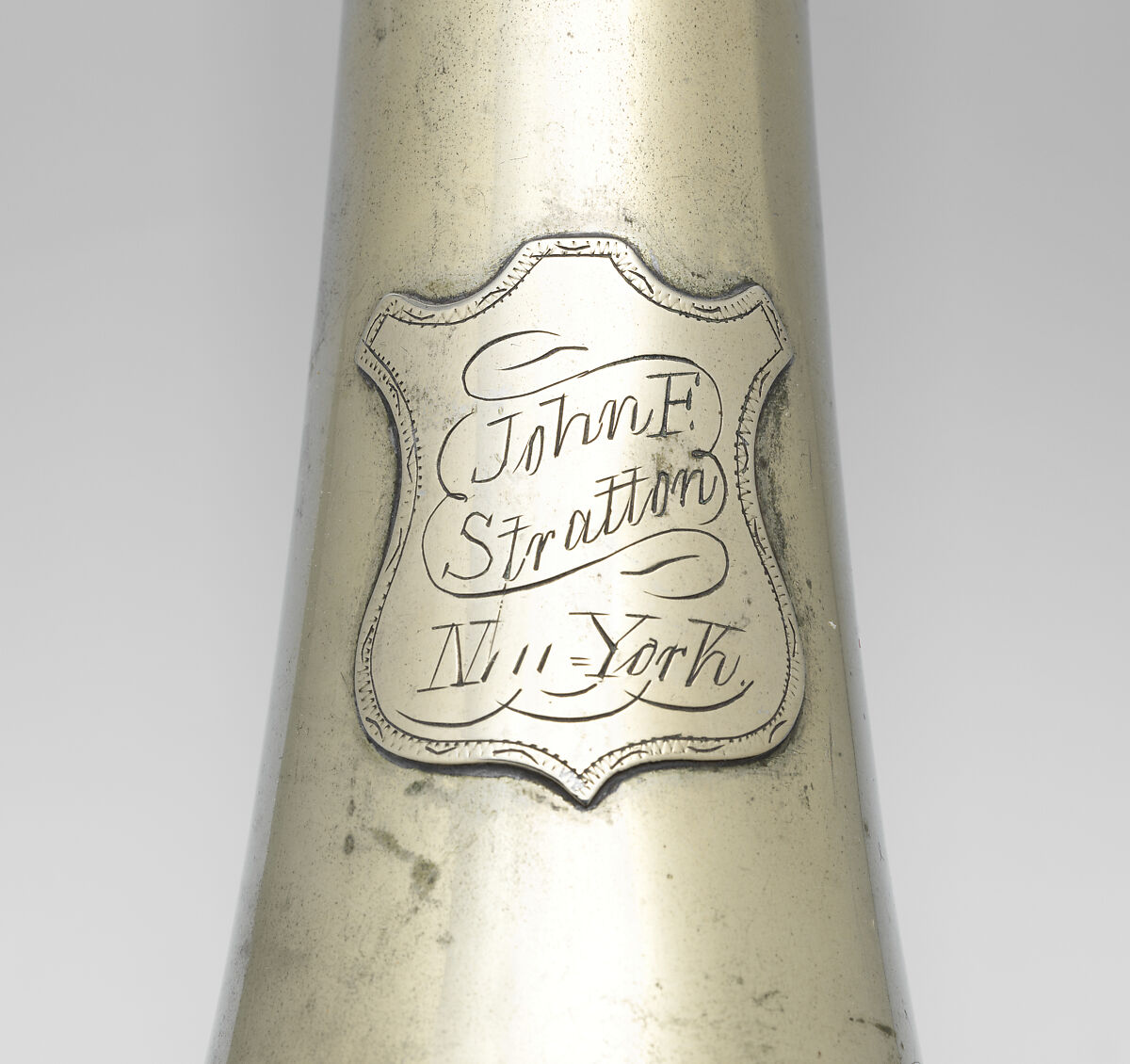 Over-the-Shoulder Soprano Horn in E-flat, John F. Stratton (American), Nickel-silver, American