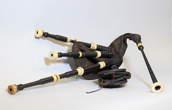 Highland bagpipe with bellows, Wood, ivory, brass, leather, sheepskin, Scottish 