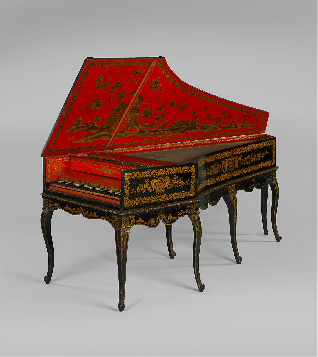 Harpsichord converted to a piano, Jean Goermans (Dutch, active France, Gelden, The Netherlands 1703–1777 Paris), Wood, paint, gilding, polychrome, gilded pewter, ebony, bone, felt, French 