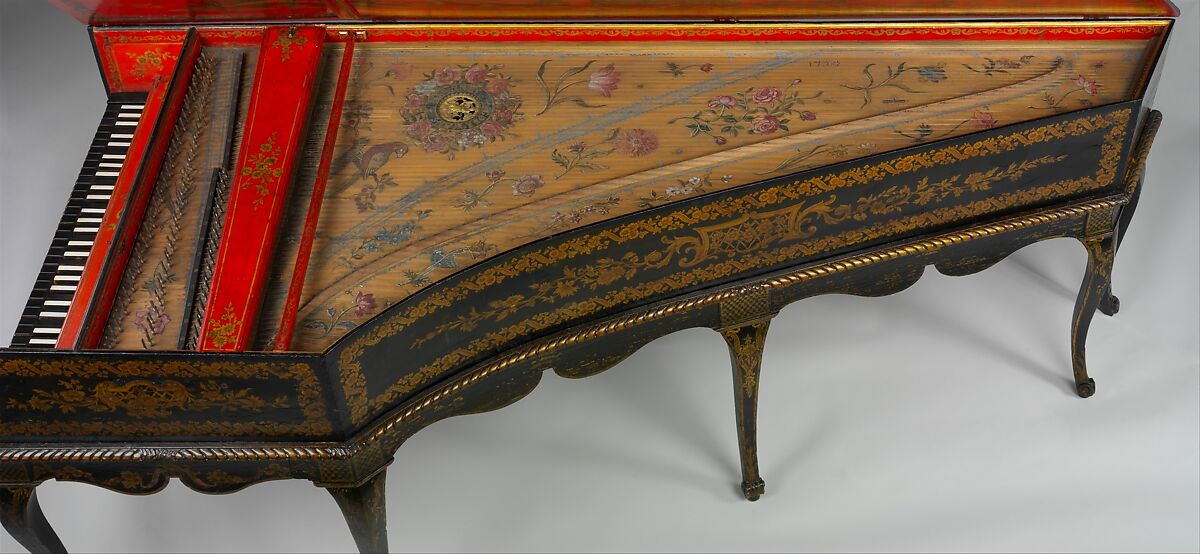 Harpsichord converted to a piano, Jean Goermans (Dutch, active France, Gelden, The Netherlands 1703–1777 Paris), Wood, paint, gilding, polychrome, gilded pewter, ebony, bone, felt, French