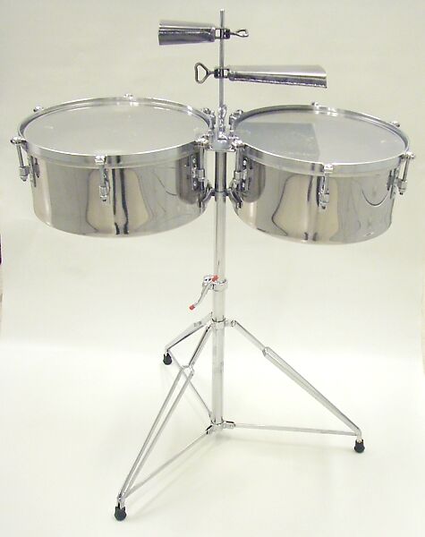 Timbales, Calixto Rafael Rivera (American, (Coamo, Puerto Rico 1938-2017 Bronx, New York)), Stainless steel, plastic heads, wood, American 