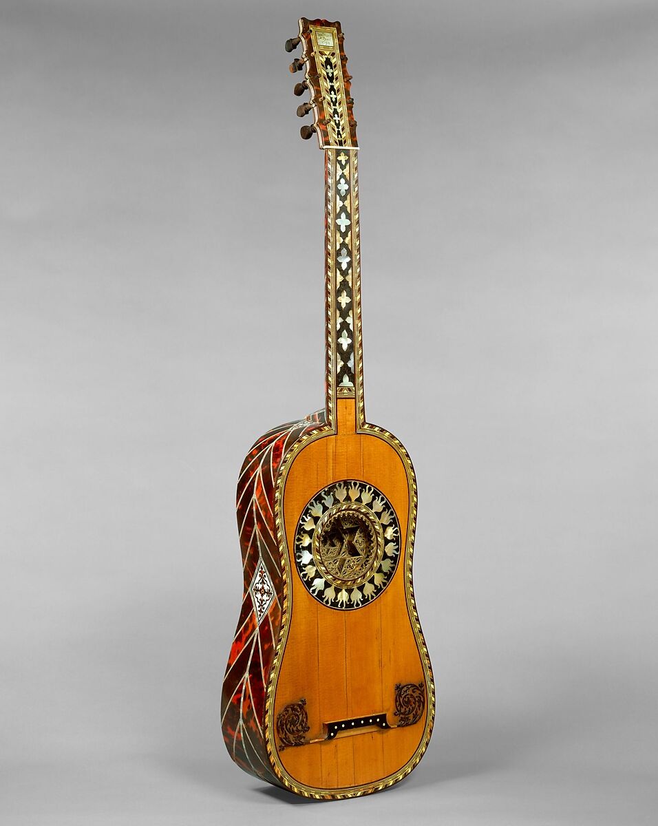 Guitar, attributed to Jean-Baptiste Voboam, Spruce, tortoiseshell, mother-of-pearl, ivory, ebony, French 