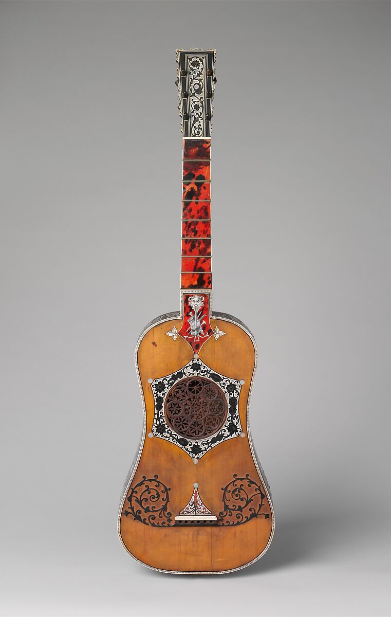 Guitar, Spruce, ebony, ivory, tortoiseshell, mother-of-pearl, brass, Italian