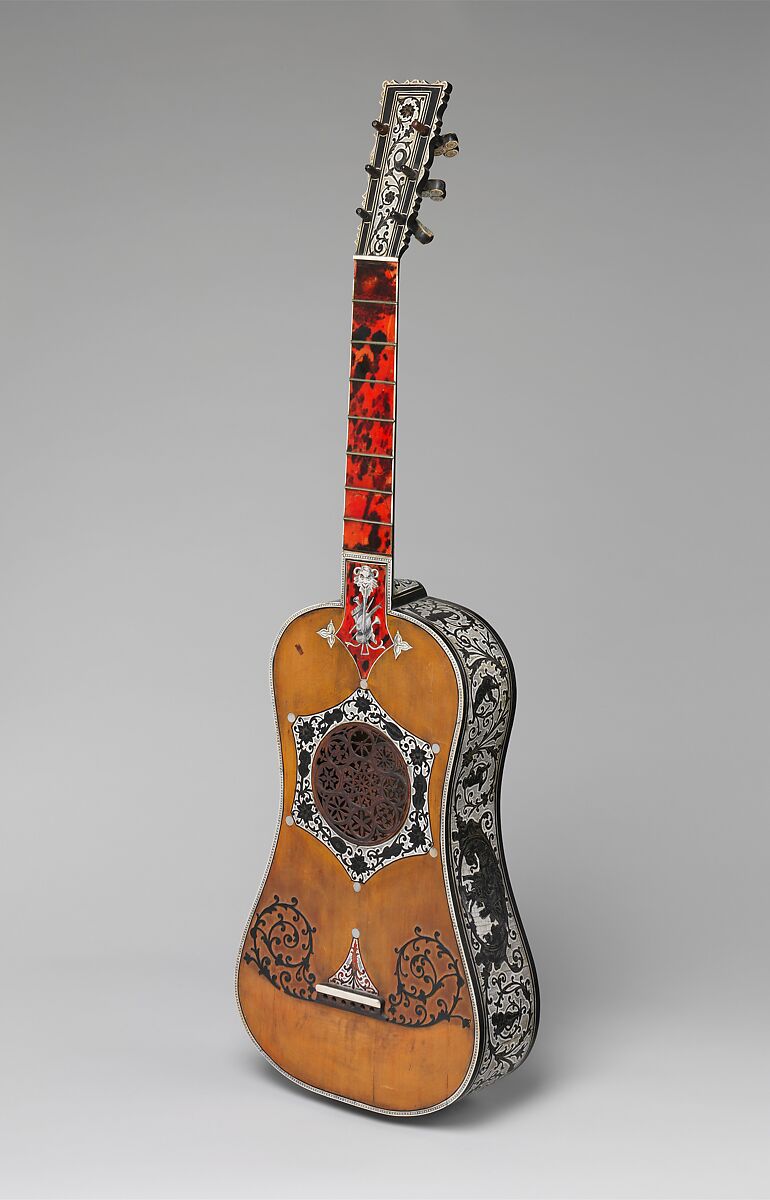 Guitar, Spruce, ebony, ivory, tortoiseshell, mother-of-pearl, brass, Italian