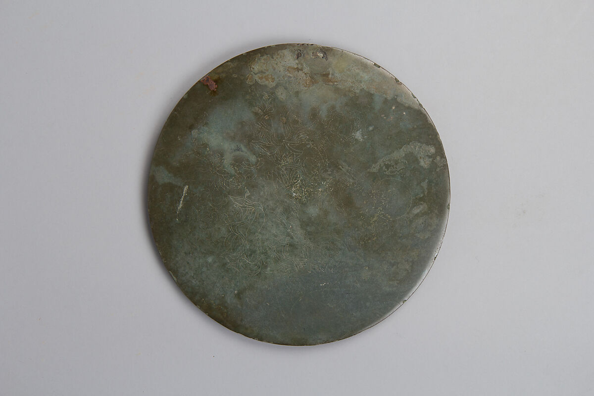Mirror with incised Buddhist triad, Bronze, Korea