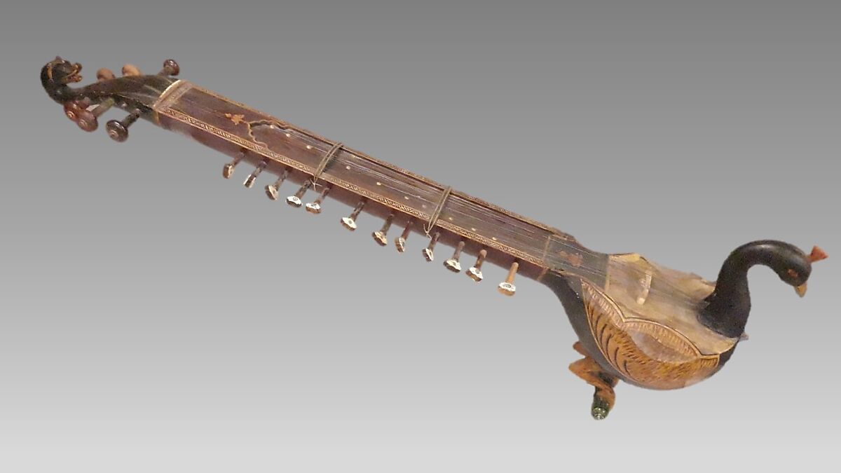 Taūs (mayuri), Wood, metal, wire, glass, hide, polychrome, Indian