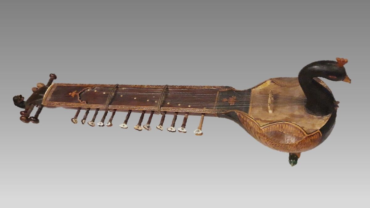 Taūs (mayuri), Wood, metal, wire, glass, hide, polychrome, Indian