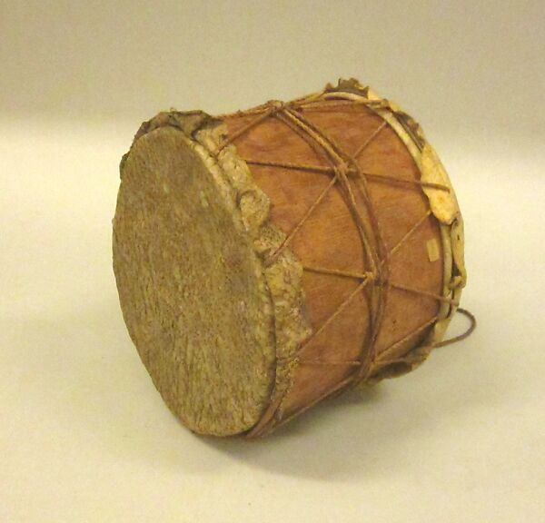 Drum, Wood, hide, fiber, probably Peruvian