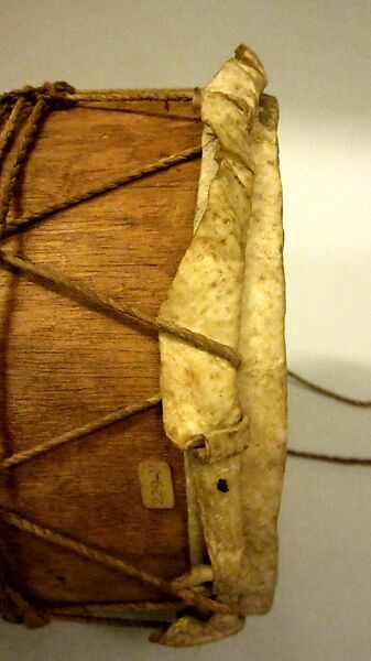 Drum, Wood, hide, fiber, probably Peruvian
