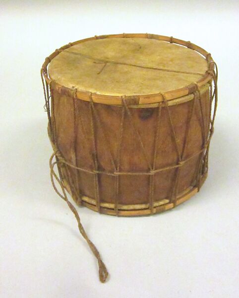 Drum, Wood, hide, fiber, probably Peruvian